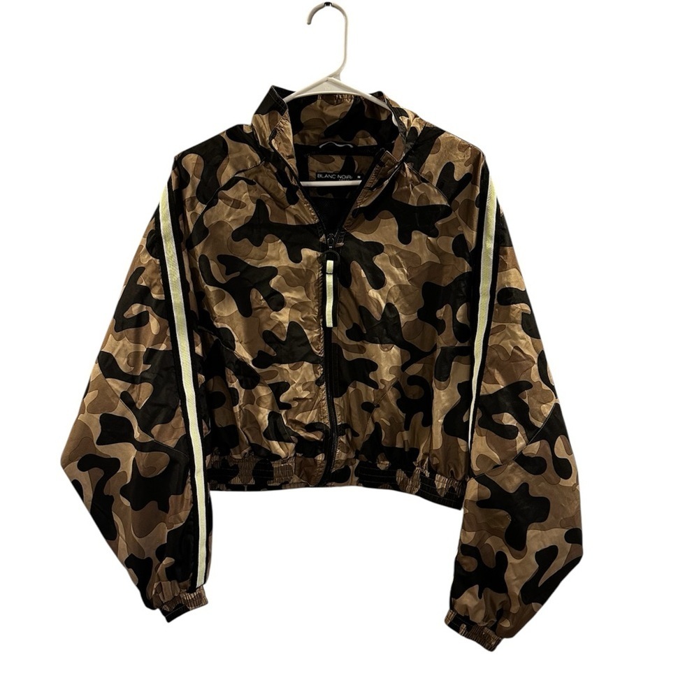 Blanc Noir Camo Cropped Bomber Jacket with side stripe Size M